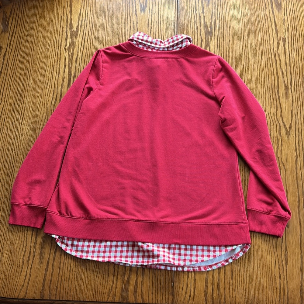 Denim & Co. French Terry Regular Top w/ Printed Collar and Hem MED Red A392022 - Picture 2 of 6